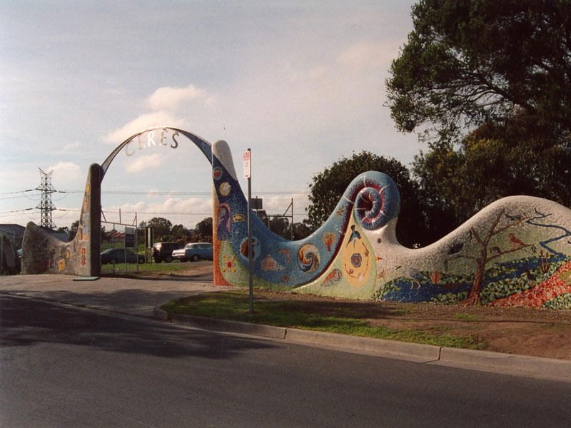 Old photo, big mosaic gate, with archway,