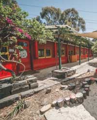 Red train, outdoor event space, outside