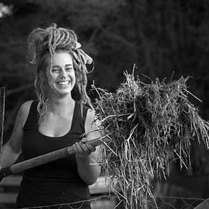 Black and White image of woman gardening